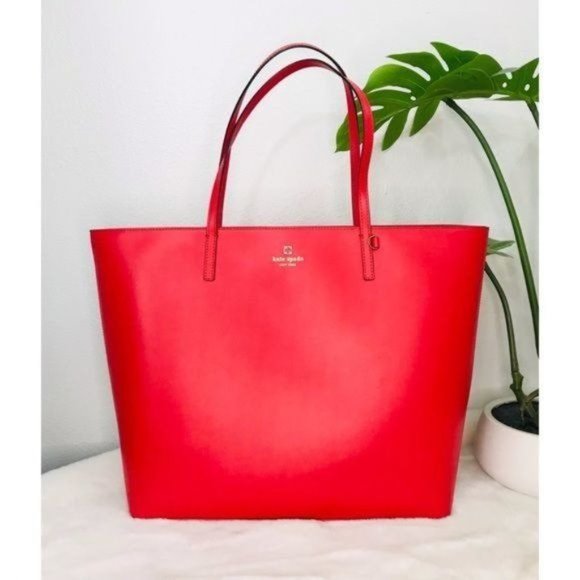 kate spade Handbags - Kate Spade XL Bag Red Violeta Leather Shopper Tote Travel Prickly Pear